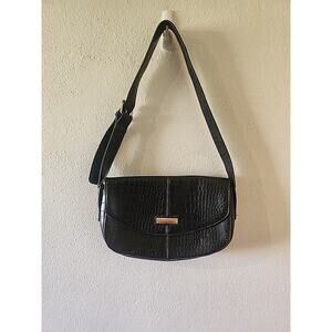 Vintage London Fog Vegan Leather Small Tote Bag Satche Shoukder Bag Black Croc